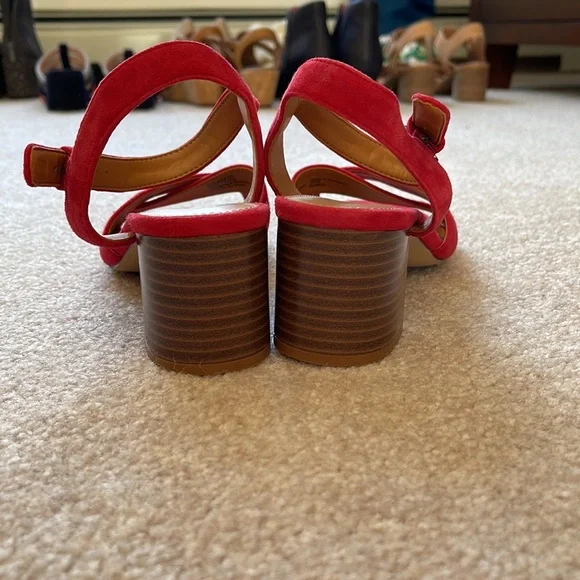J.Crew Factory Red Strappy Sandals With Imitation Wood Heel Size 8 - Picture 4 of 8
